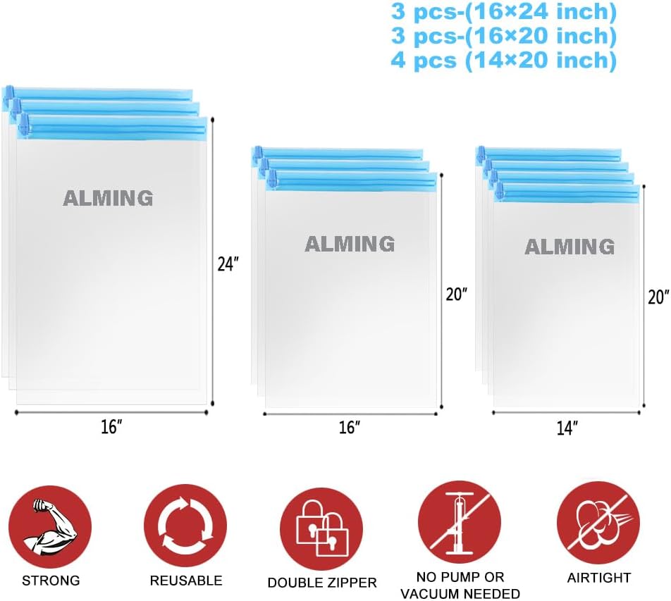 ALMING Compression Bags - Travel Accessories - 10 Pack Space Saver Bags - No Vacuum or Pump Needed - Vacuum Storage Bags for Travel Essentials - Home Packing-Organizers (Blue) - Image 4