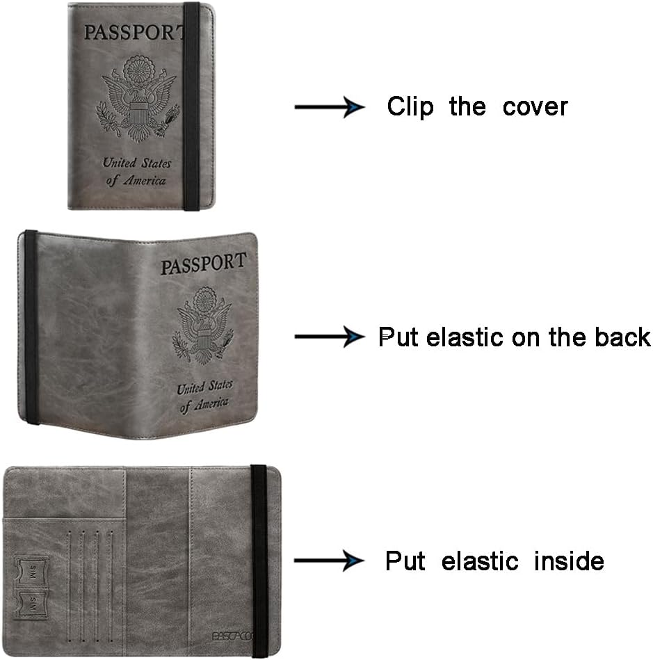 Passport Holder Cover Wallet Travel Essentials RFID Blocking Leather Card Case International Must Haves Travel Accessories for Women Men(101#Coffee Grey) - Image 5