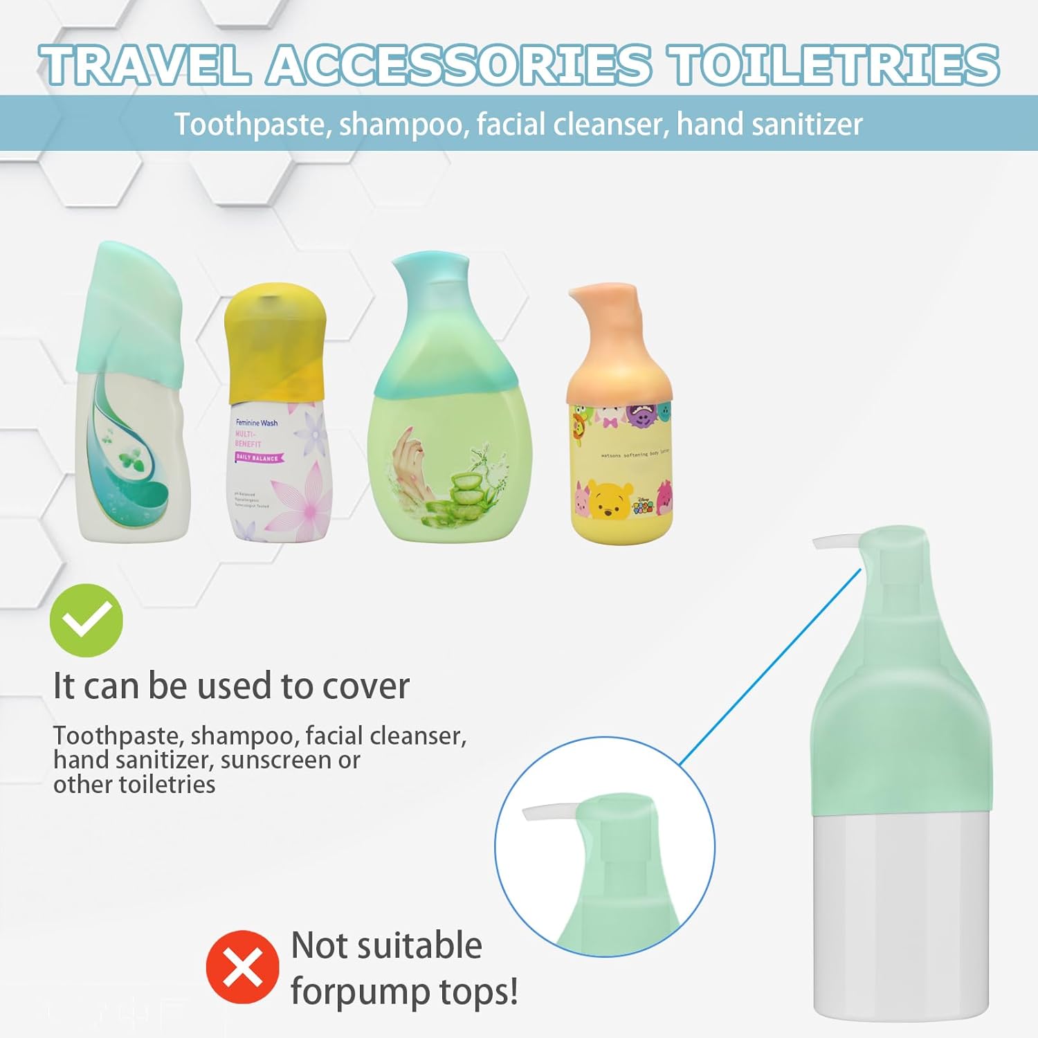 TRANOMOS Silicone Bottle Covers Travel Essentials for Women Men, Beach Vacation Essentials, Travel Size Toiletries Accessories, Cruise Ship Essentials 2026, Must Haves, Leak Proofing - Image 3