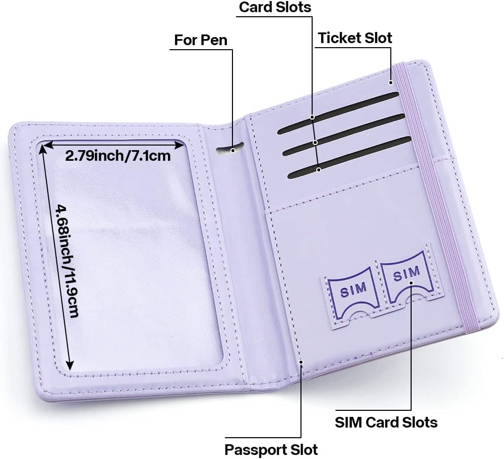 Passport Holder for Travel, Leather Passport Cover Wallet Case RFID Blocking Passport Book Holders for Travel Women Men Family Travels Must Haves Essentials, Purple - Image 5