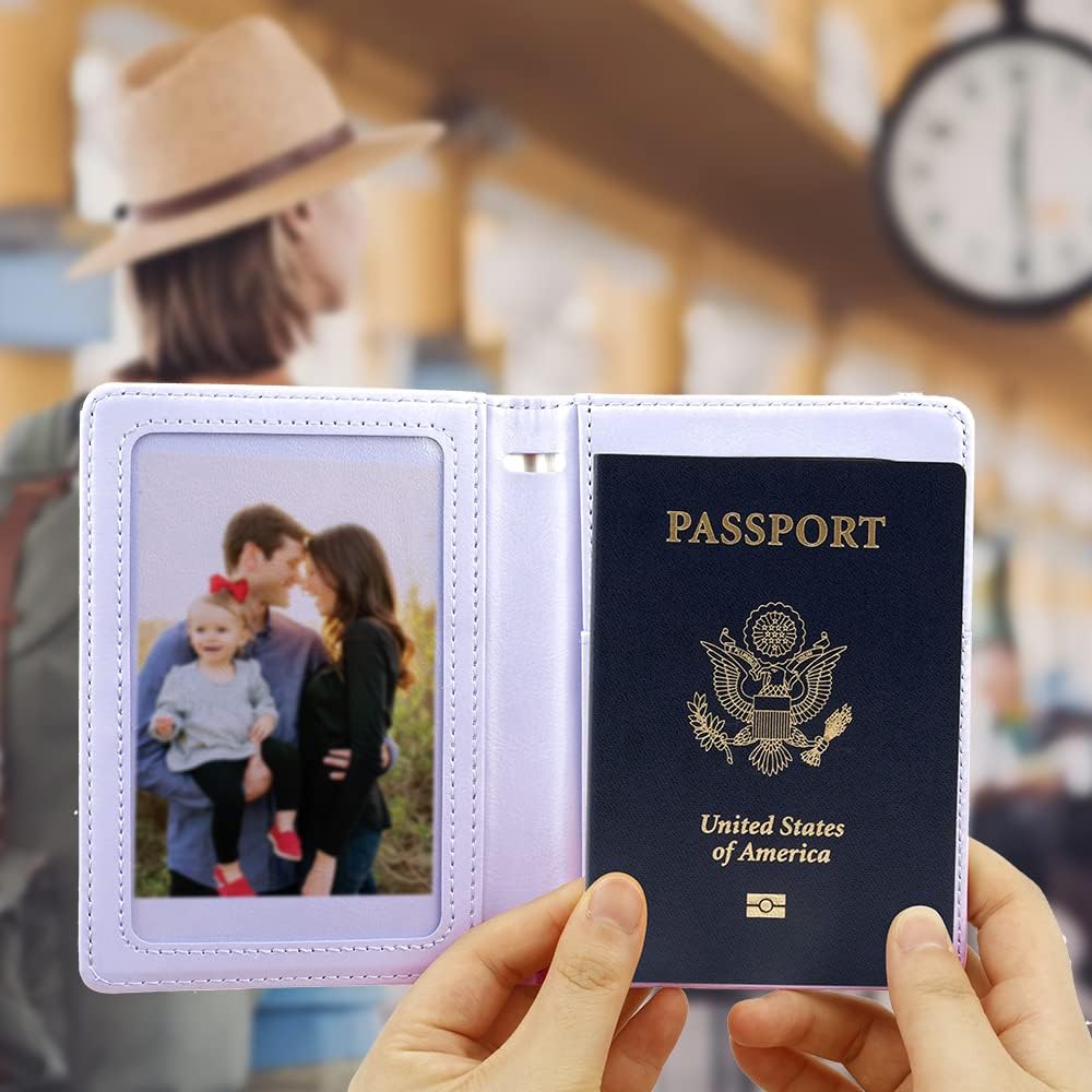 Passport Holder for Travel, Leather Passport Cover Wallet Case RFID Blocking Passport Book Holders for Travel Women Men Family Travels Must Haves Essentials, Purple - Image 3