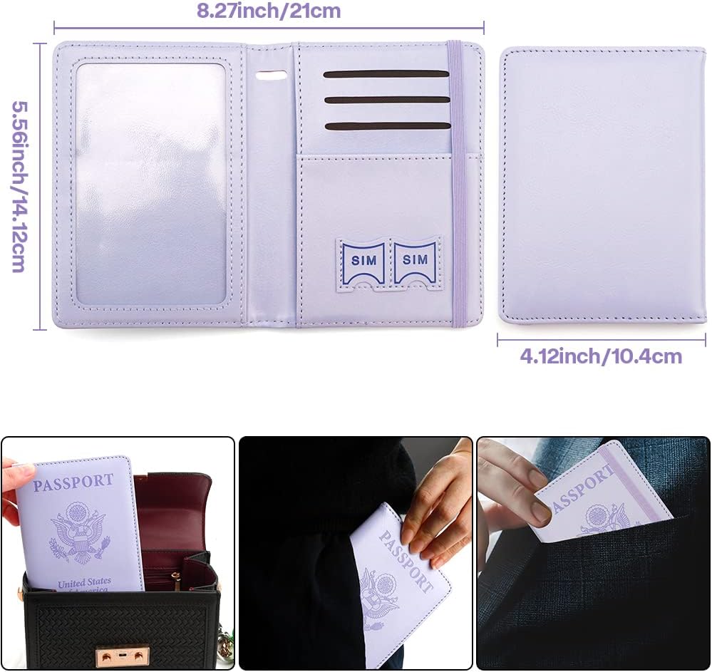 Passport Holder for Travel, Leather Passport Cover Wallet Case RFID Blocking Passport Book Holders for Travel Women Men Family Travels Must Haves Essentials, Purple - Image 2