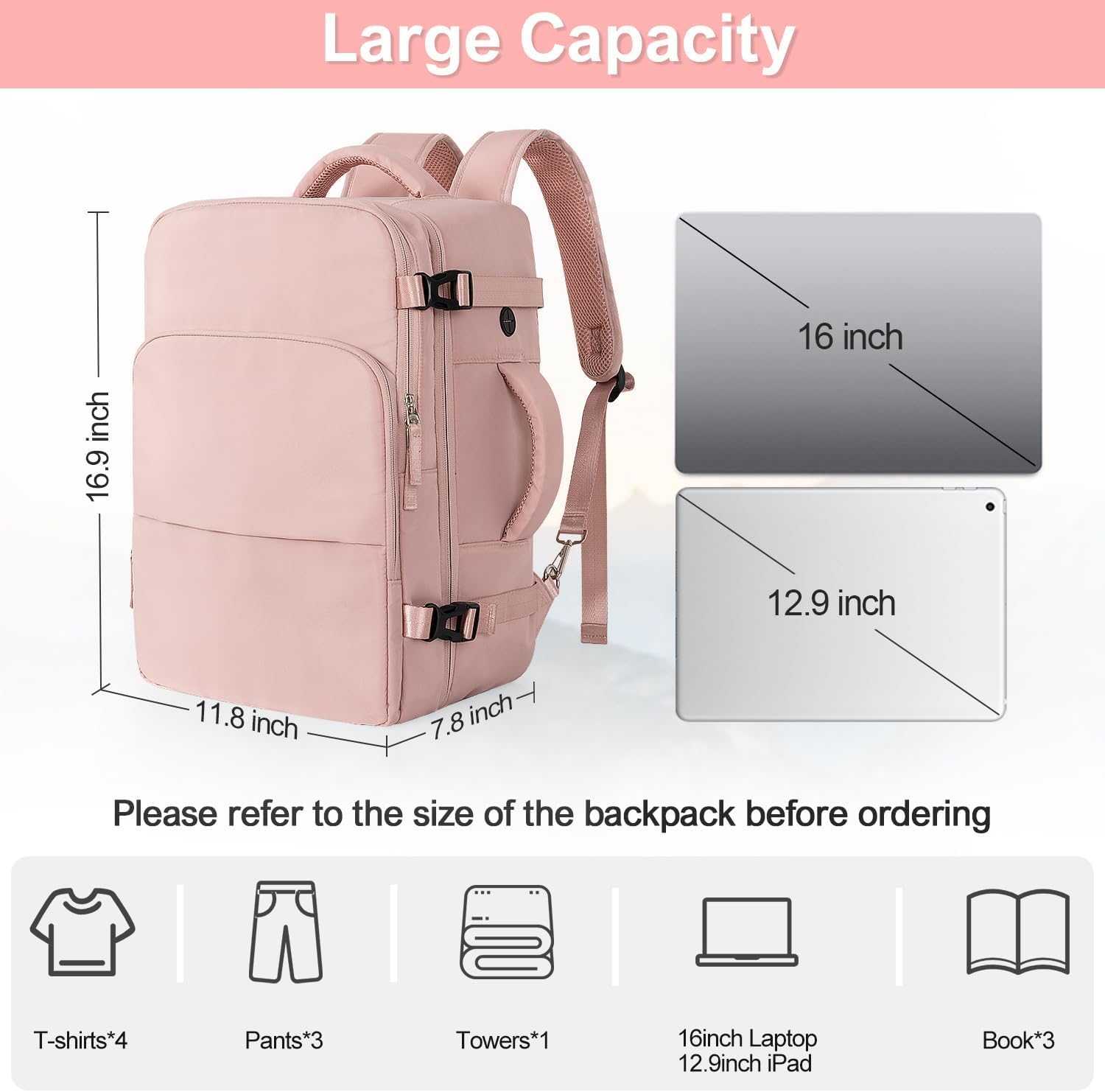 Sinaliy Travel Backpack for Women, Flight Approved Carry On Backpack with USB Charging Hole, Lightweight Travel Bag, Waterproof Causal Bookbag for College, Travel, Work - Image 6