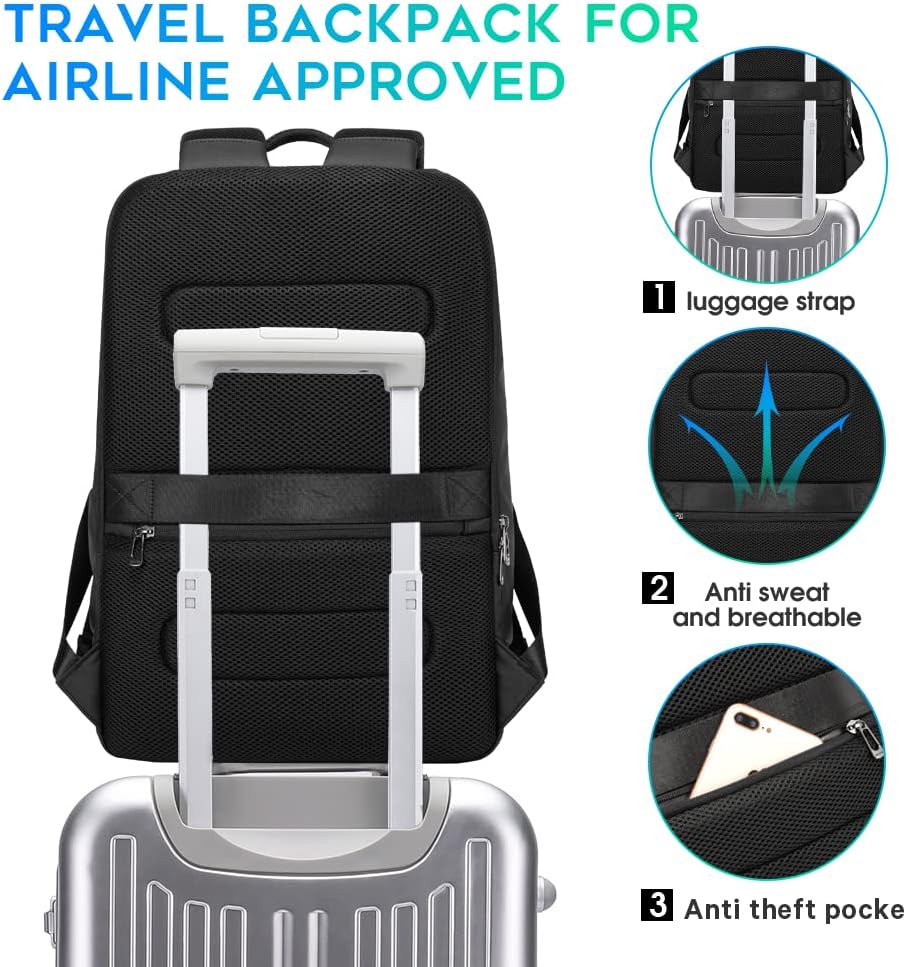 BANGE Business Smart Backpack Waterproof fit 15.6 Inch Laptop Backpack with USB Charging Port,Travel Durable Backpack, Black(no Usb), L, Travel Backpacks - Image 5