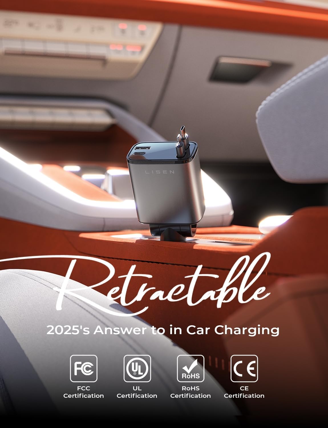 LISEN Retractable Car Charger, 84W Car Charger USB C Fast Charger Adapter for iPhone, Car Accessories for Men Women, Birthday Gifts for Fathers Day for Men Dad Husband, for iPhone 17 16 15 14 13 12 11 - Image 2
