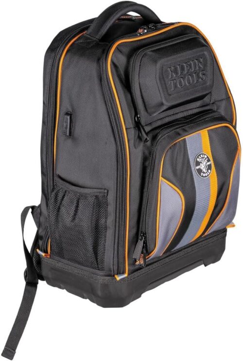 Klein Tools 62805BPTECH 28-Pocket Laptop Backpack Tool Bag, Tradesman Pro Extra-Large Tech Tool Backpack with Molded Bottom, Charging Port