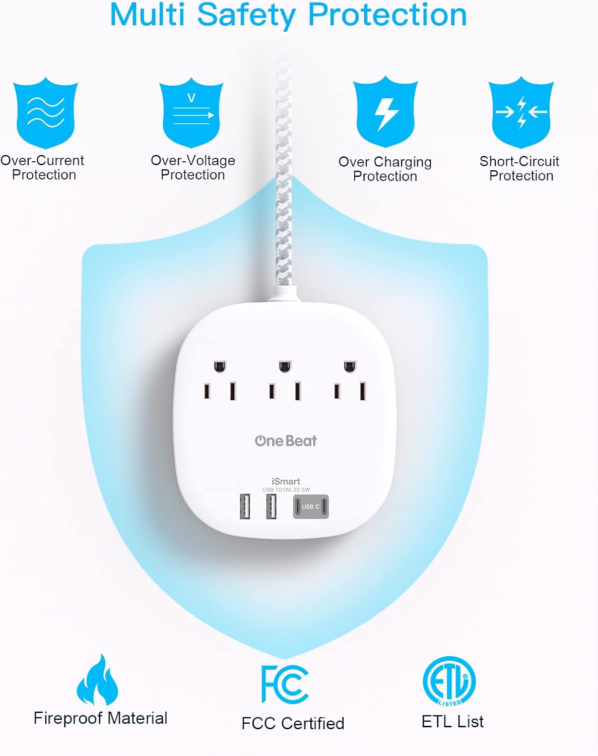 Flat Plug Power Strip, 6ft Ultra Flat Extension Cord - 3 Outlets 4 USB Ports (2 USB C) 22.5W/4.5A Desktop Charging Station, Power Strip No Surge Protection for Cruise Ship, Dorm Room Travel Essentials - Image 7