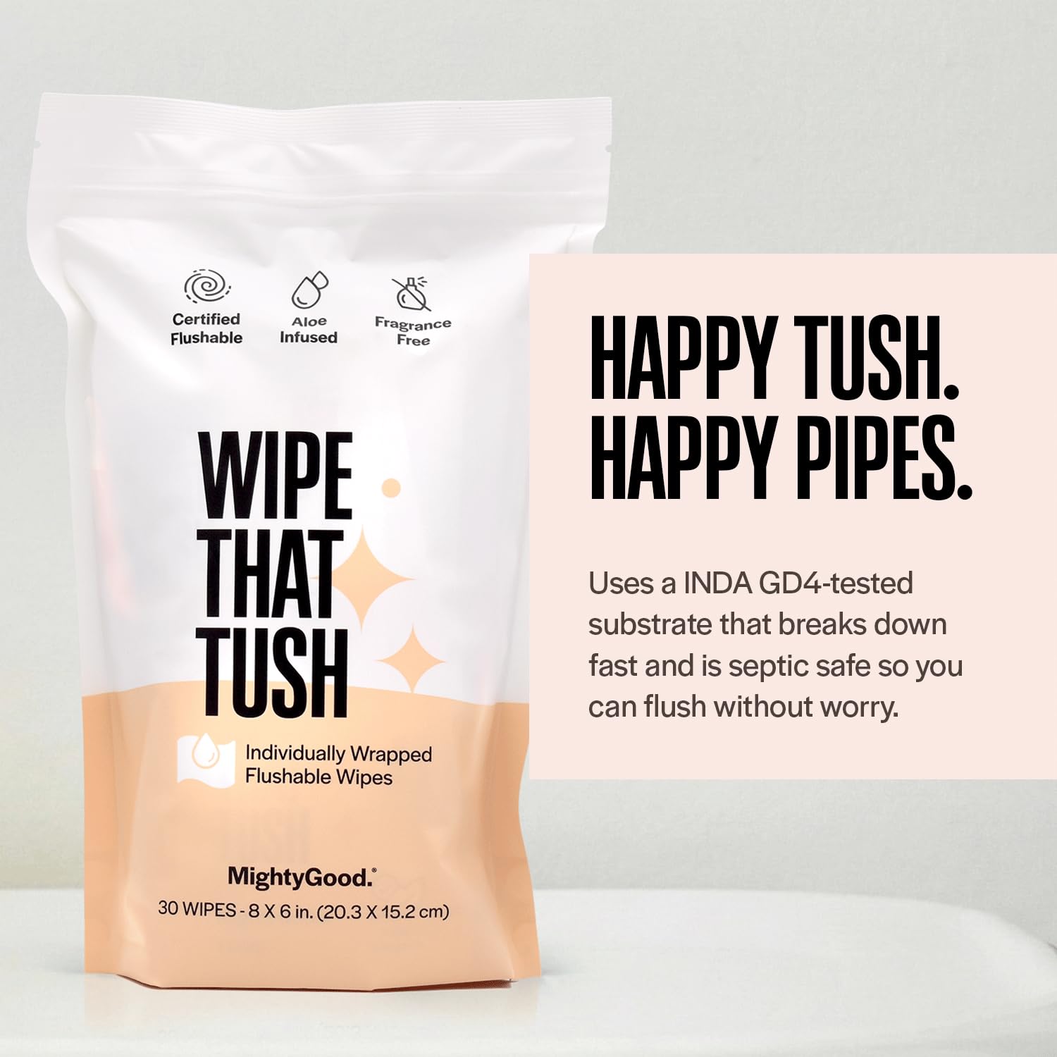 Wipe That Tush On-The-Go Flushable Wipes - 1 Packs of 30 Individually Wrapped Travel Wipes - Fragrance Free & Hypoallergenic - Extra Large & Soft - Aloe & Vitamin E - Septic-Safe - Travel Essentials - Image 6
