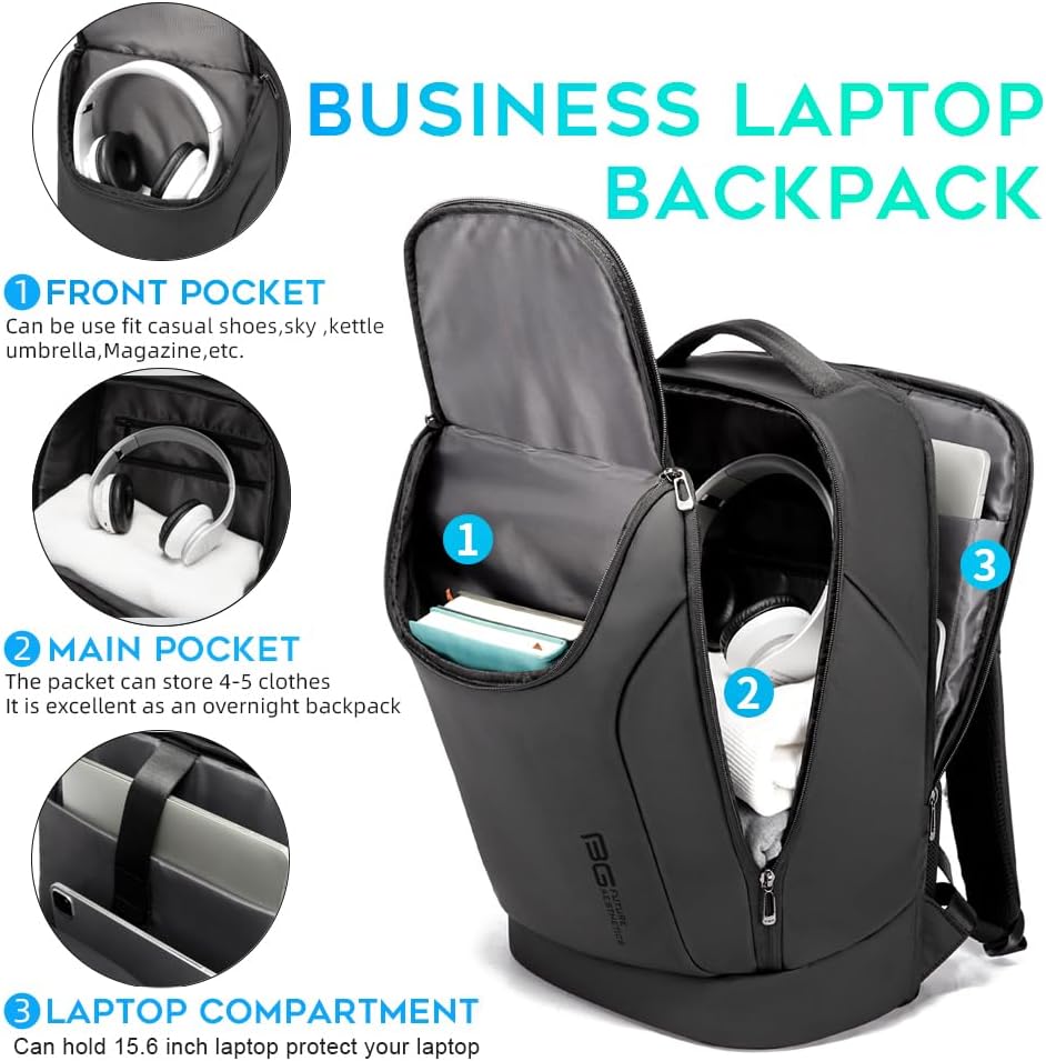 BANGE Business Smart Backpack Waterproof fit 15.6 Inch Laptop Backpack with USB Charging Port,Travel Durable Backpack, Black(no Usb), L, Travel Backpacks - Image 2