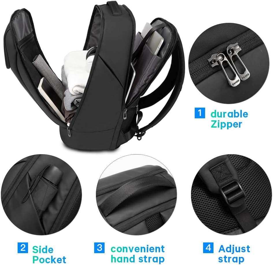 BANGE Business Smart Backpack Waterproof fit 15.6 Inch Laptop Backpack with USB Charging Port,Travel Durable Backpack, Black(no Usb), L, Travel Backpacks - Image 3