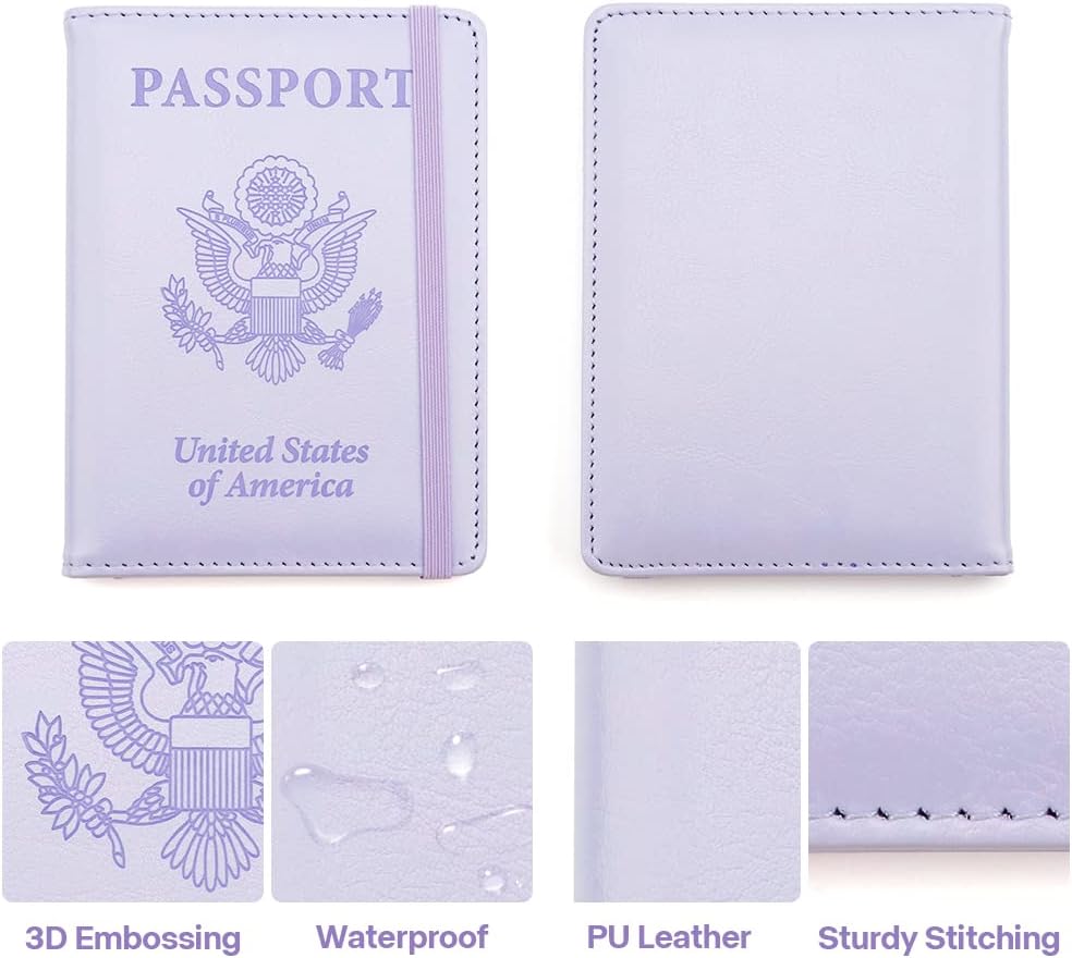 Passport Holder for Travel, Leather Passport Cover Wallet Case RFID Blocking Passport Book Holders for Travel Women Men Family Travels Must Haves Essentials, Purple - Image 4