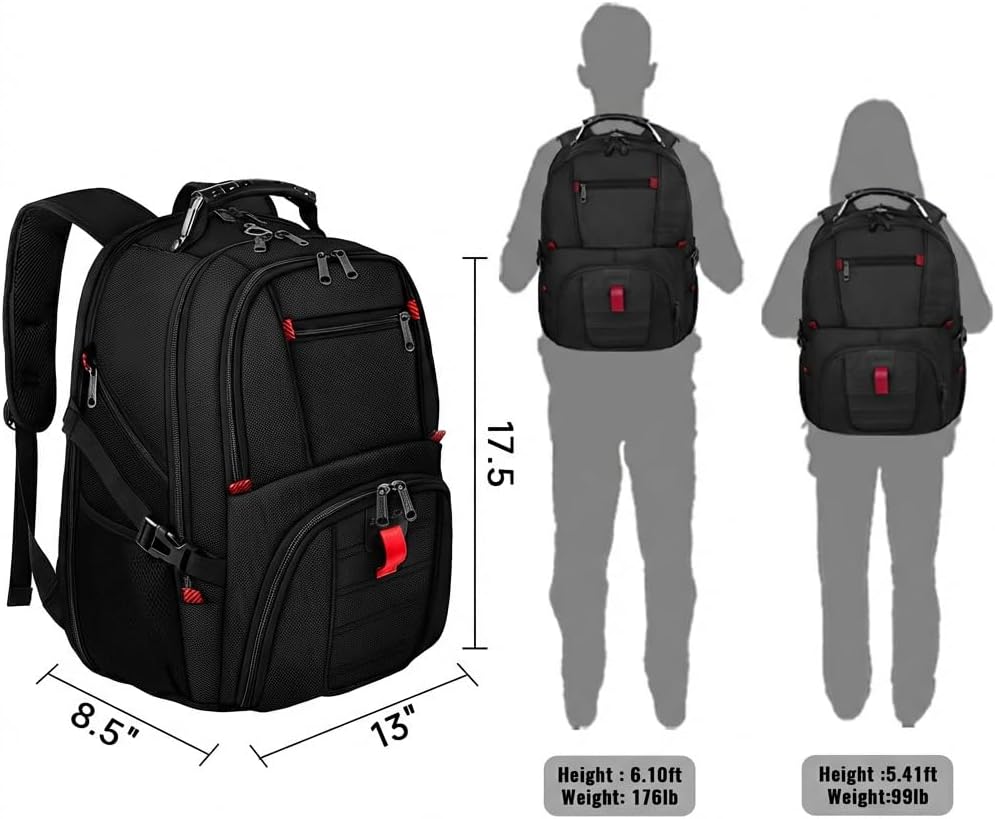 YOREPEK Large Backpack for Men, Extra Large Laptop Backpacks for Men Women, Water Resistant Travel Backpack Airline Approved Business Work Bag Fits 17 Inch Computer, Black - Image 7