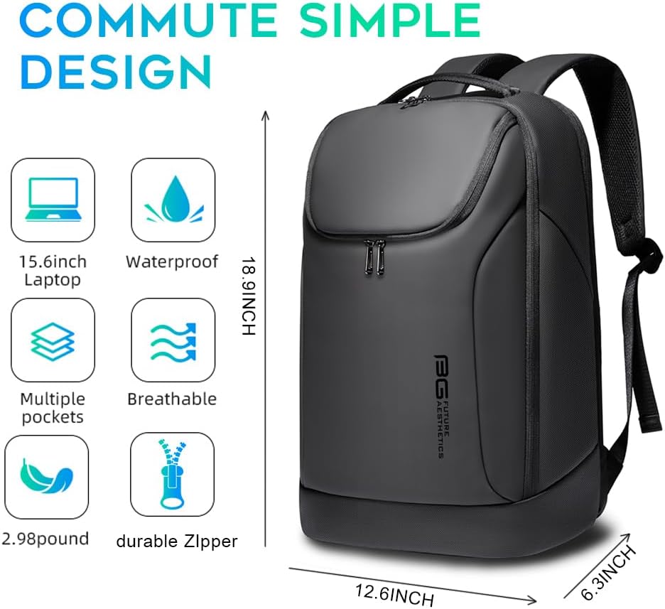 BANGE Business Smart Backpack Waterproof fit 15.6 Inch Laptop Backpack with USB Charging Port,Travel Durable Backpack, Black(no Usb), L, Travel Backpacks - Image 4