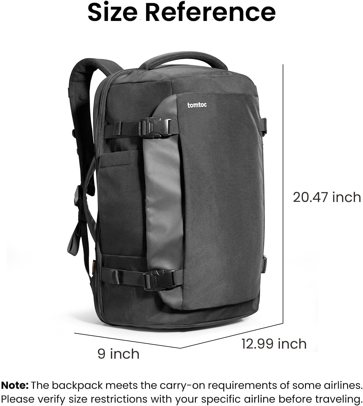 tomtoc Travel Backpack 40L, TSA Friendly Flight Approved Carry-on Luggage Hand Water-resistant Lightweight Business Rucksack, Durable Large Weekender Bag Daypack Fits 17.3 Inch Laptop, PFAS Free - Image 9