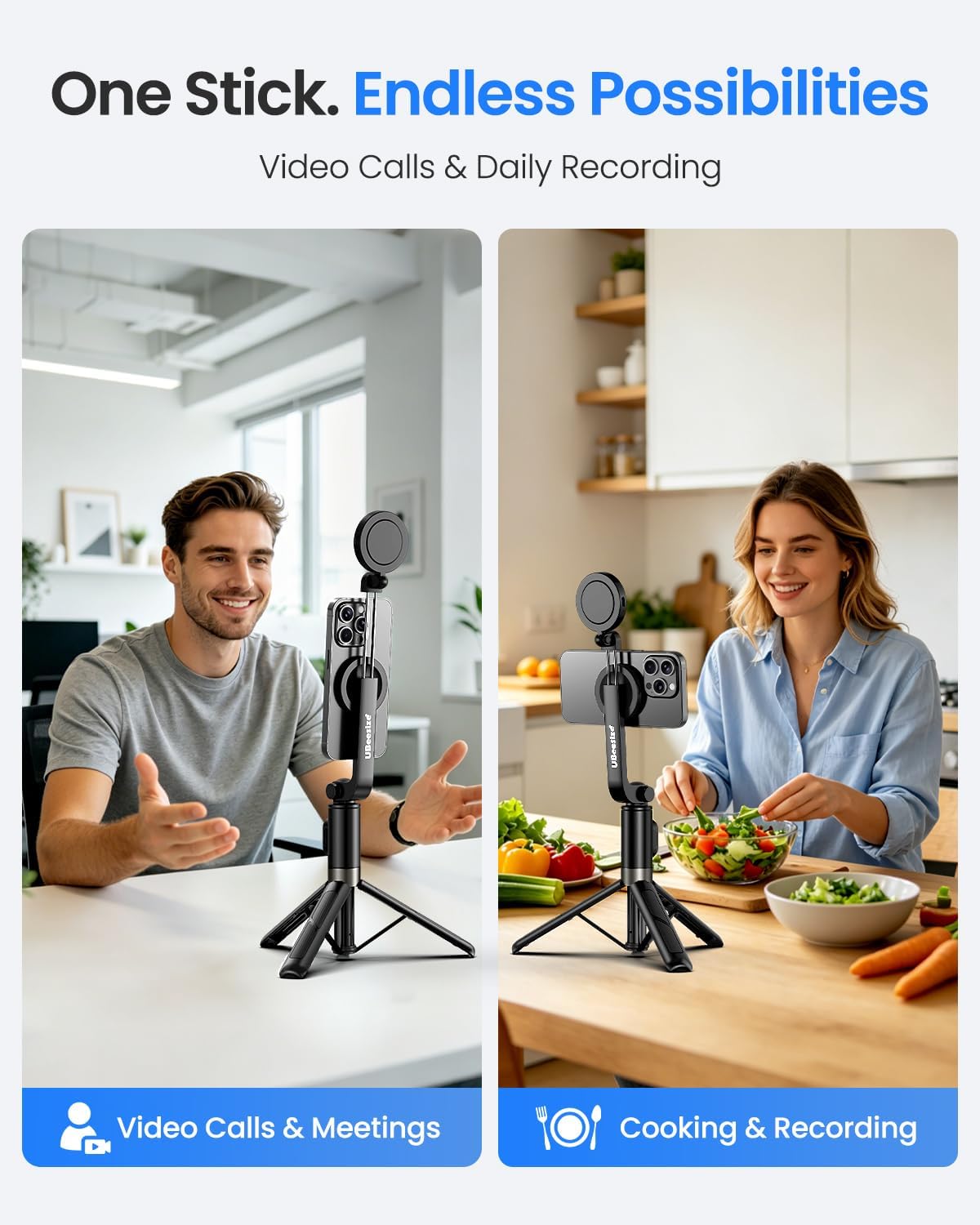 UBeesize Magnetic Selfie Stick Tripod with Dimmable Light and Rechargeable Remote, Portable Travel Phone Tripod Stand for MagSafe and Android Phones, Ideal for Vlogging, Photos, Video Recording - Image 7