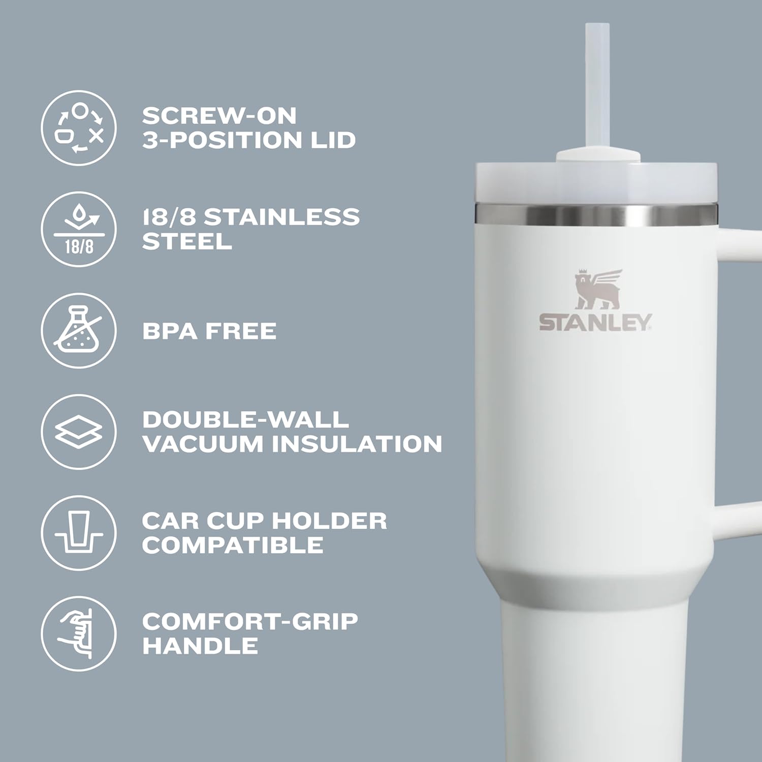 STANLEY Quencher H2.0 Tumbler with Handle and Straw 40 oz | Flowstate 3-Position Lid | Cup Holder Compatible for Travel | Insulated Stainless Steel Cup | BPA-Free | Peony - Image 4