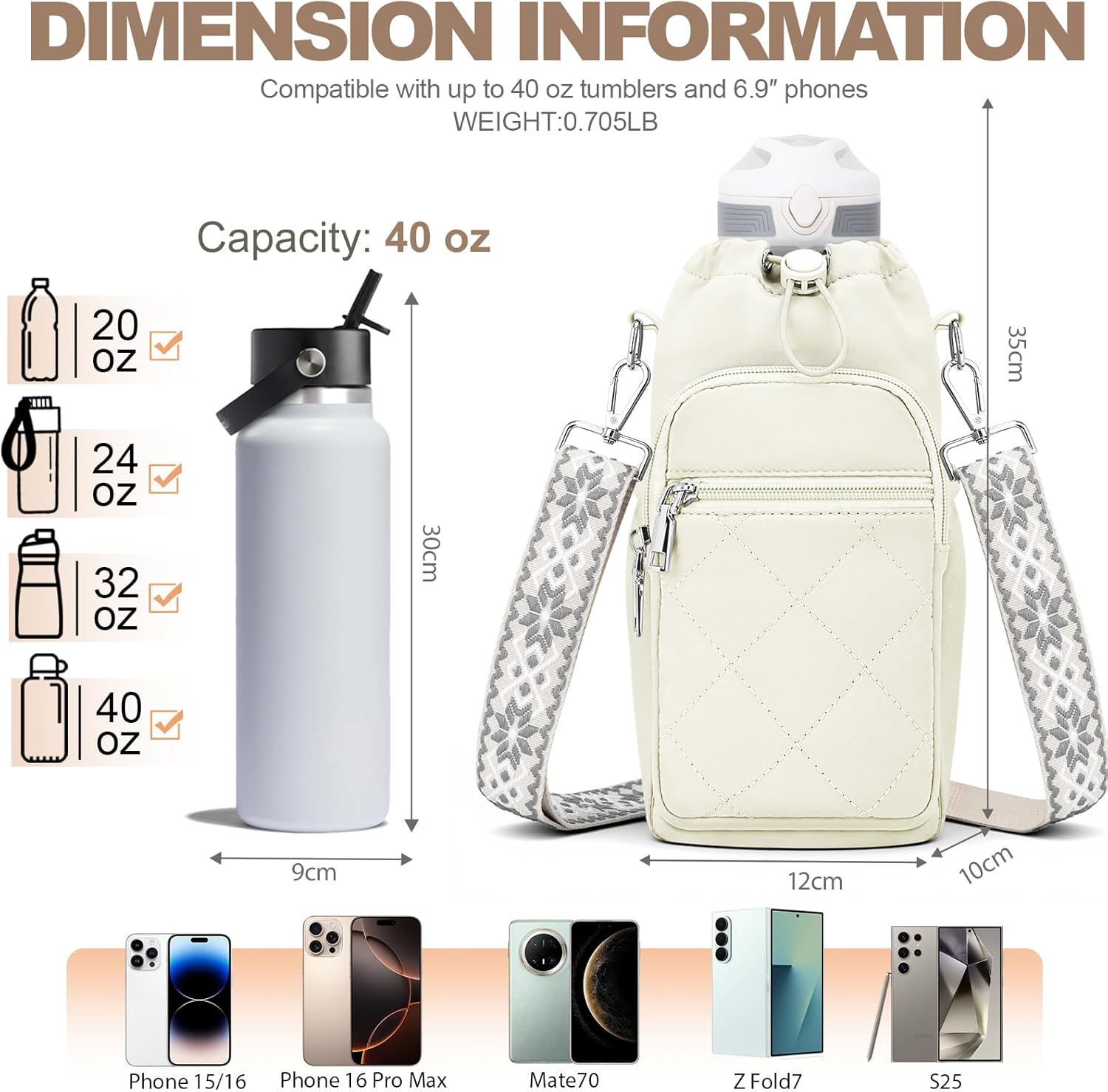 SYTRAH Water Bottle Carrier Bag with Strap, Water Bottle Purse with Phone Pocket 40oz for Walking Hiking - Image 6