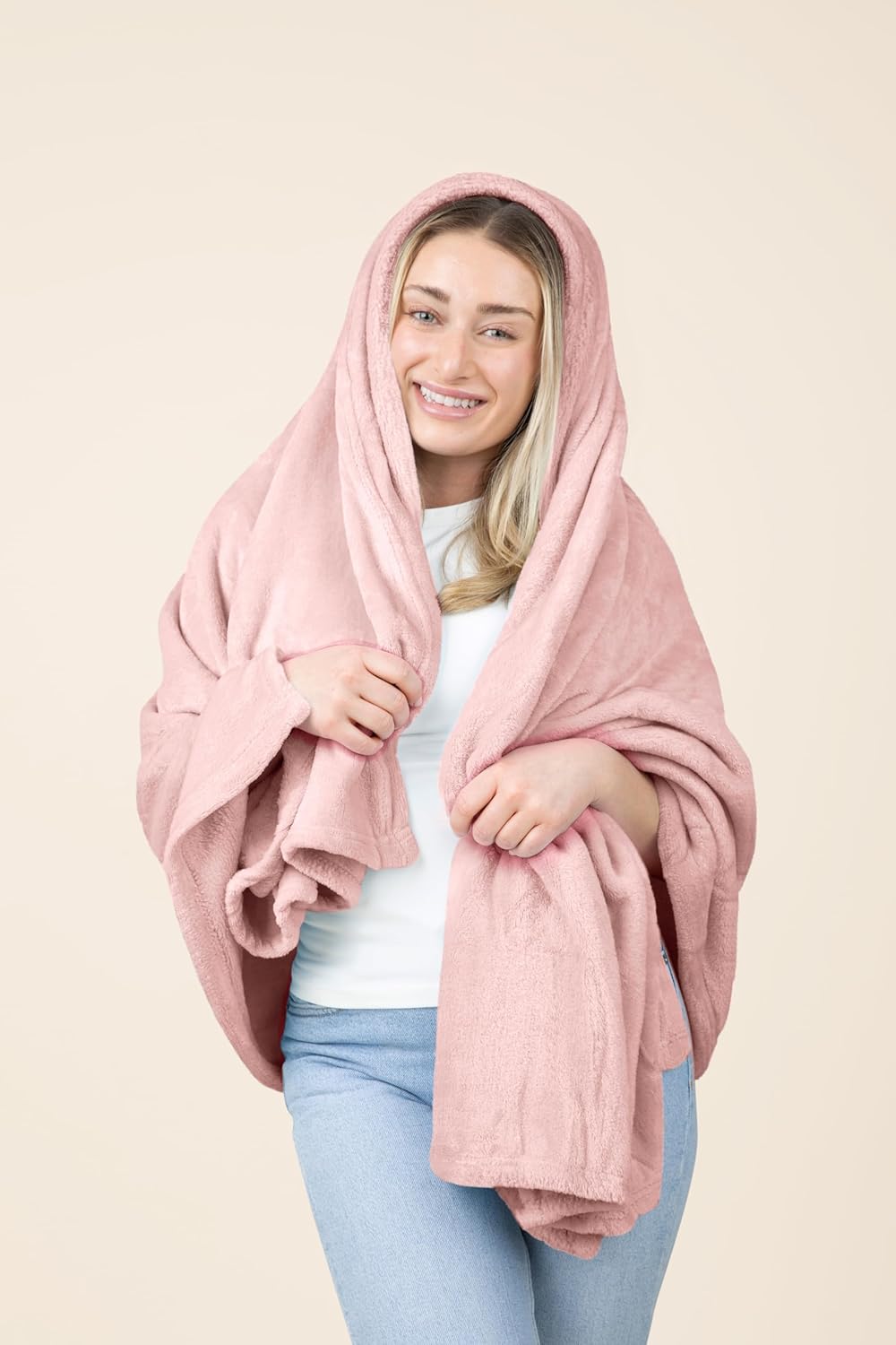 EverSnug Travel Blanket and Pillow - Ultra-Soft, Compact & Lightweight, 65x40 Inches, with Carry Case, Luggage Sleeve & Backpack Clip for Airplane Comfort (Light Pink) - Image 2