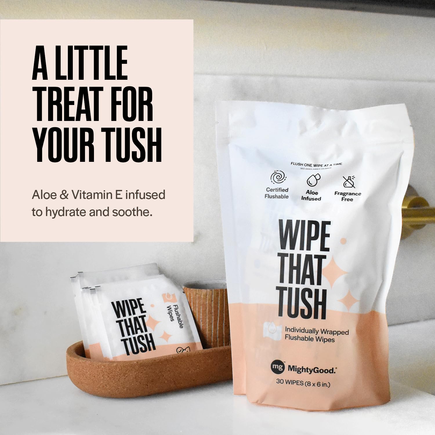 Wipe That Tush On-The-Go Flushable Wipes - 1 Packs of 30 Individually Wrapped Travel Wipes - Fragrance Free & Hypoallergenic - Extra Large & Soft - Aloe & Vitamin E - Septic-Safe - Travel Essentials - Image 3