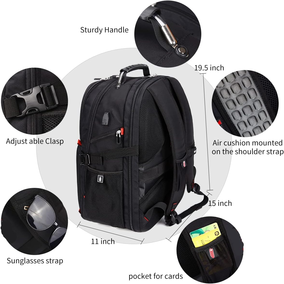 SHRRADOO Extra Large 50L Travel Laptop Backpack with combination lock, College Backpack Airline Approved Business Work Bag Fit 17 Inch Laptops for Men Women,Black - Image 4