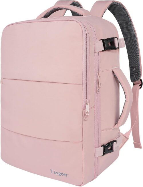 Taygeer Travel Backpack for Women, Carry On Backpack with Water Bottle Pocket & Shoe Pouch, TSA 15.6inch Laptop Mochila Flight Approved, Nurse Bag Casual Daypack for Weekender Business Hiking, Pink