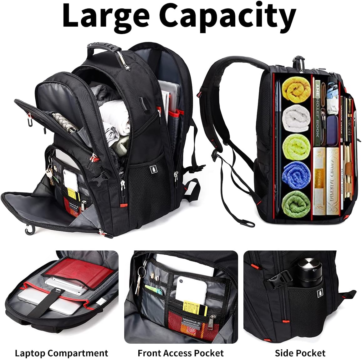SHRRADOO Extra Large 50L Travel Laptop Backpack with combination lock, College Backpack Airline Approved Business Work Bag Fit 17 Inch Laptops for Men Women,Black - Image 3