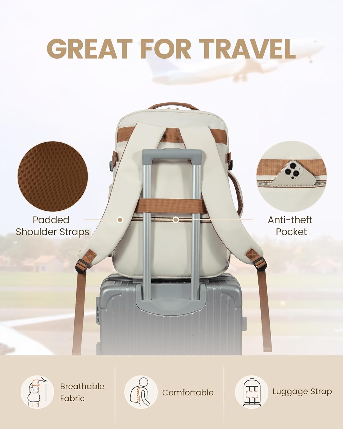 LOVEVOOK 40L Travel Backpack for Women Men,Waterproof Airline Approved Carry On Luggage Travel Essentials,TSA Carry On Backpack Personal Item Travel Bag Suitcase with 3 Packing Cubes,Weekender,Daypack - Image 6