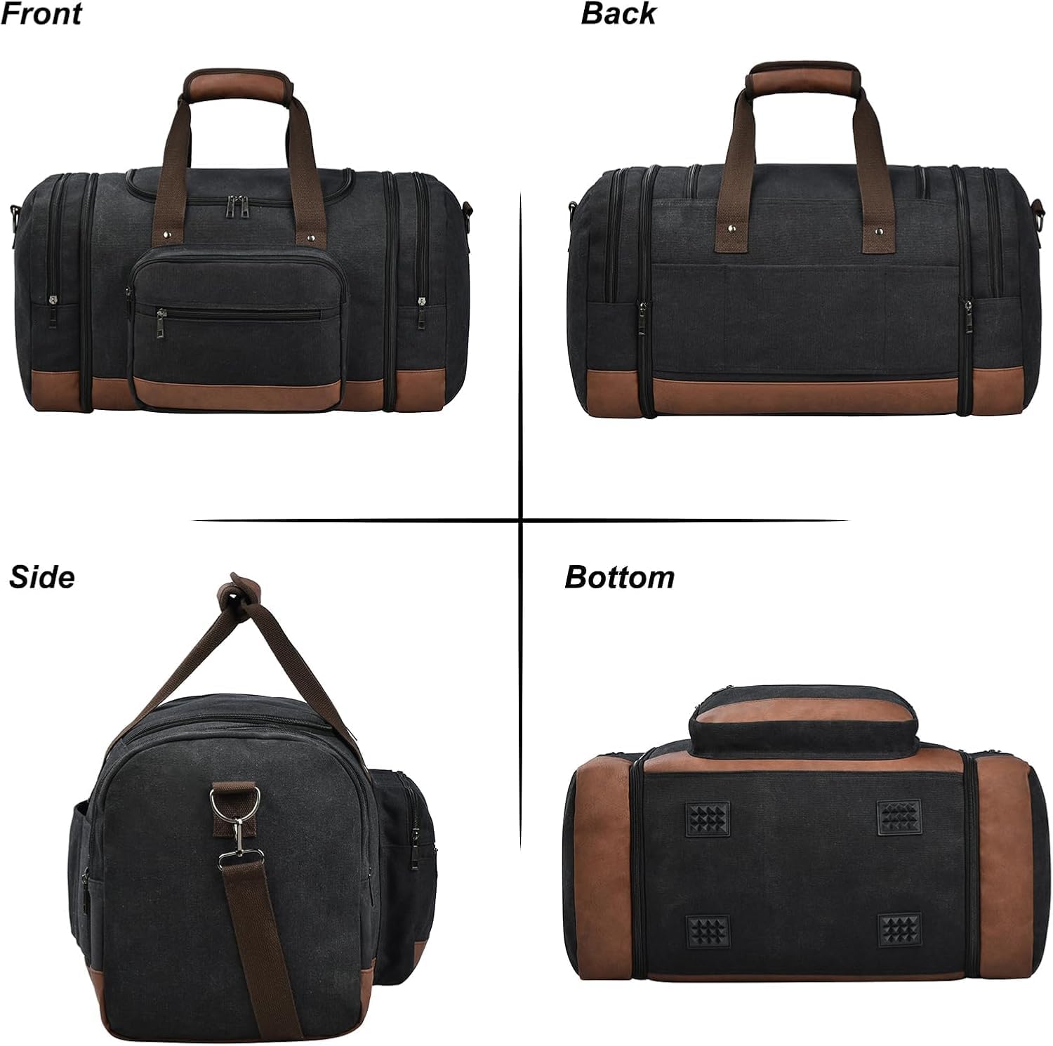 Litvyak Duffle Bag for Travel, 50L Canvas Travel Duffel Bags Overnight Weekend Gym Carry On Luggage Bag for Men & Women(Black) - Image 6