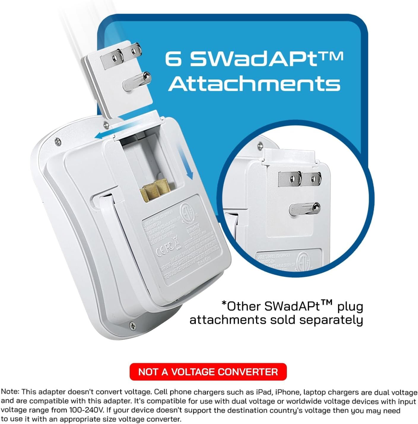Ceptics 35W Universal Travel Adapter Kit – 2 USA sockets, USB-A, USBC, 1x PD 35W USB-C and USBC Cable, Surge Protected, Plugs for EU, UK, China, AU, Japan - for Laptop, Phone, Camera-ETL Tested - Image 4
