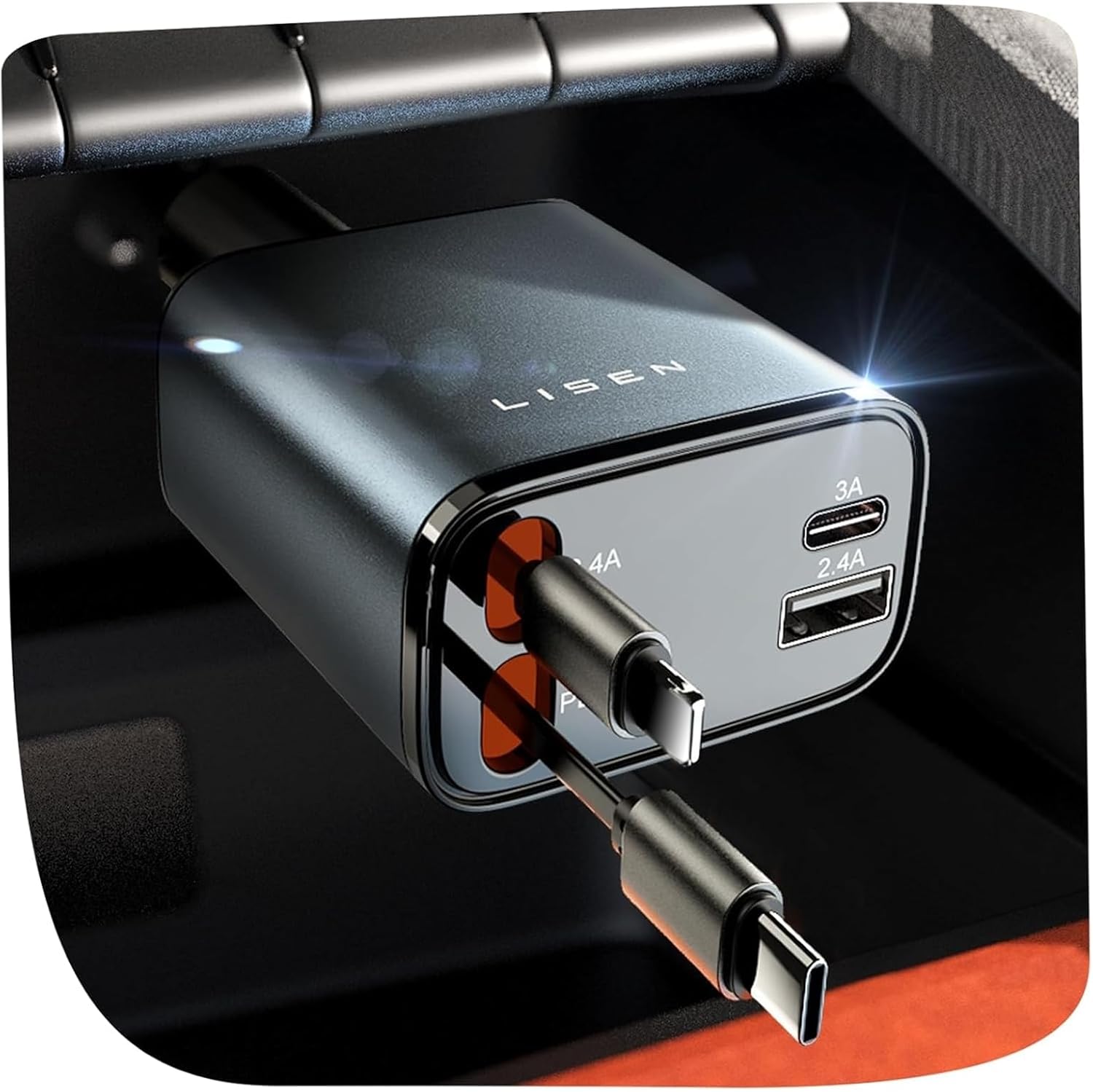 LISEN Retractable Car Charger, 84W Car Charger USB C Fast Charger Adapter for iPhone, Car Accessories for Men Women, Birthday Gifts for Fathers Day for Men Dad Husband, for iPhone 17 16 15 14 13 12 11