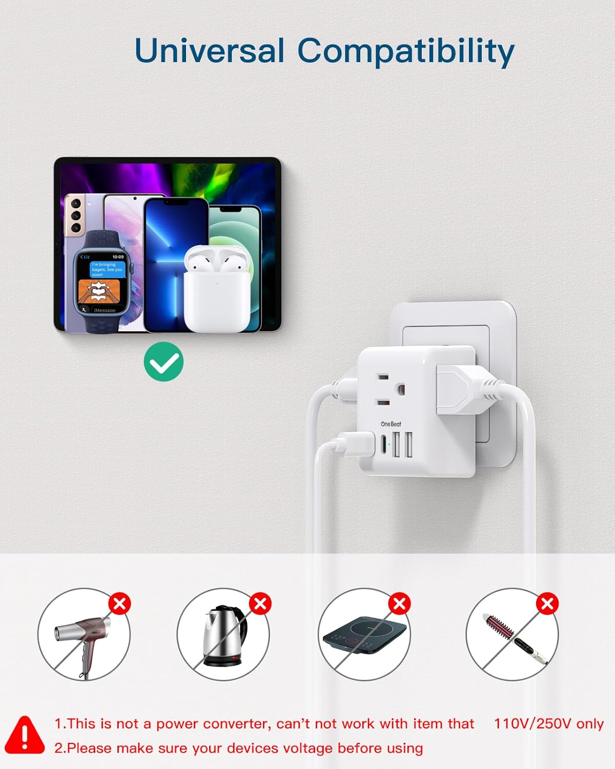 2 Pack European Travel Plug Adapter, International Power Plug Adapter with 3 Outlets 4 USB Charging Ports(2 USB C), Type C Plug Adapter Travel Essentials to Most Europe EU Spain Italy France Germany - Image 6