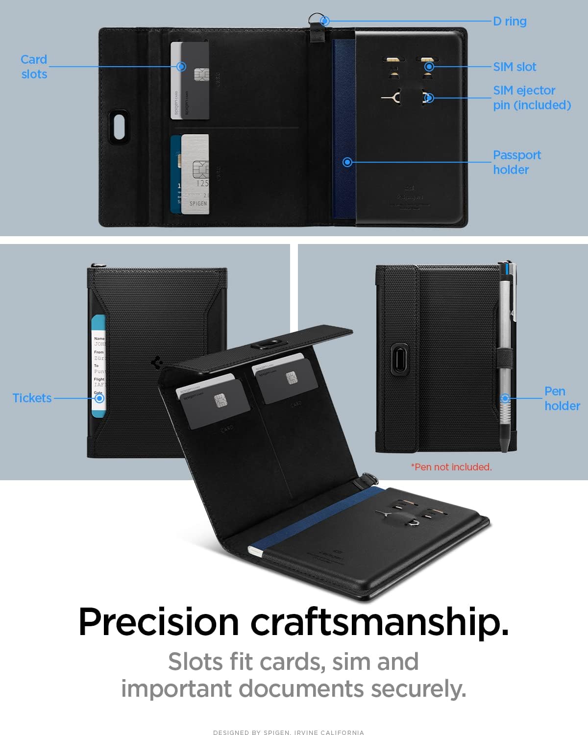 Spigen Life for Passport Card Cover Holder with RFID Blocking Technology Wallet Travel Documents Organizer Protector Accessories, SIM Card Pin Included - Image 3