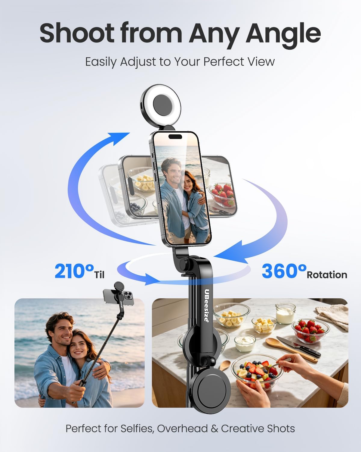 UBeesize Magnetic Selfie Stick Tripod with Dimmable Light and Rechargeable Remote, Portable Travel Phone Tripod Stand for MagSafe and Android Phones, Ideal for Vlogging, Photos, Video Recording - Image 6
