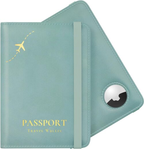 Stouchi Airtag Passport Holder – Track Your Passport, RFID Blocking Travel Wallet for Women, Slim All-in-One Organizer for Secure International Travel (Sky Blue)