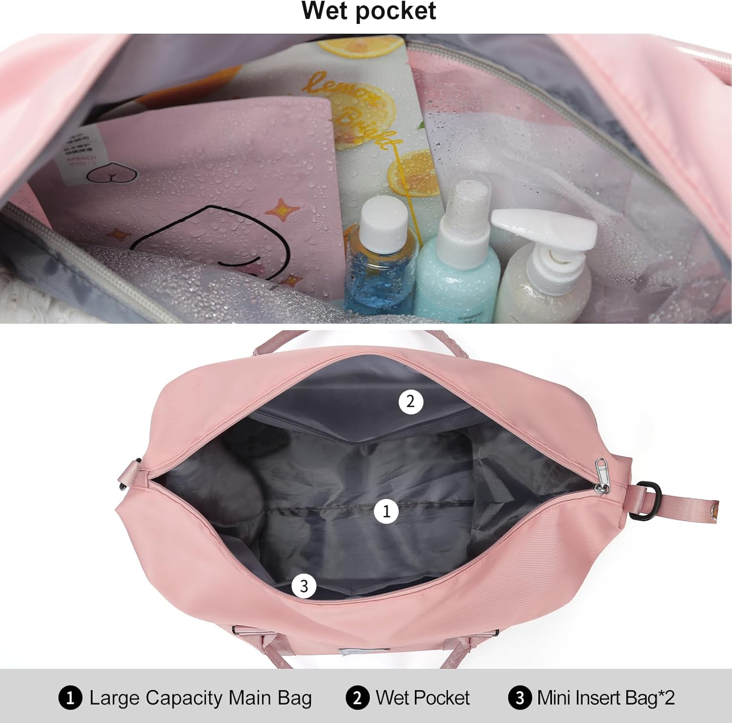 HYC00 Travel Duffel Bag,Carry-on Overnight Weekender Bags for Women,Sports Tote Gym Bag with Wet Pocket - Image 5
