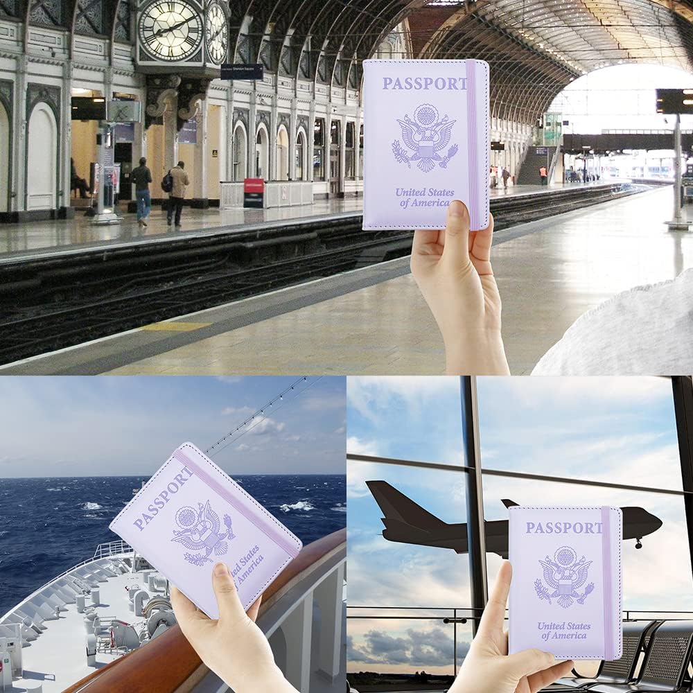 Passport Holder for Travel, Leather Passport Cover Wallet Case RFID Blocking Passport Book Holders for Travel Women Men Family Travels Must Haves Essentials, Purple - Image 7
