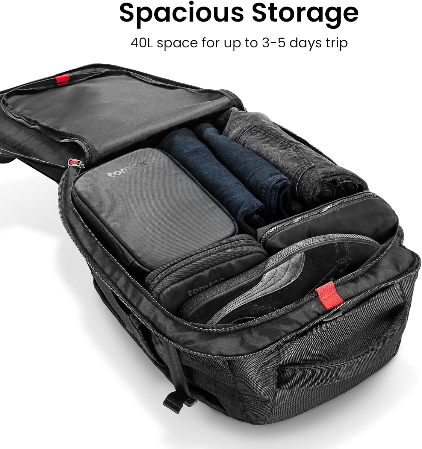 tomtoc Travel Backpack 40L, TSA Friendly Flight Approved Carry-on Luggage Hand Water-resistant Lightweight Business Rucksack, Durable Large Weekender Bag Daypack Fits 17.3 Inch Laptop, PFAS Free - Image 2