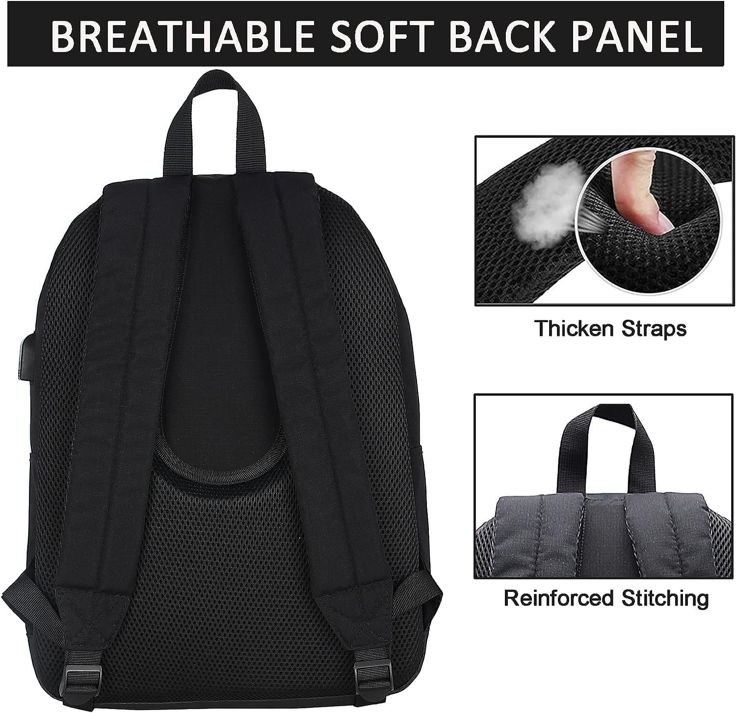 SUPACOOL Casual Laptop Backpack for Men and Women, Work backpack, Black Backpacks, College School Backpack for Boys and Girls, Lightweight Travel Back Pack(Black) - Image 5