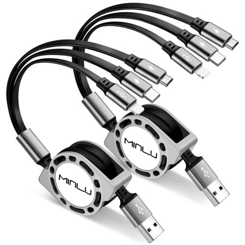 Multi Charging Cable 3A, [2Pack 4ft] Retractable Multi Charging Cord 3 in 1 Fast Charger Cord, USB C Charger Adapter with Lightning/Type C/Micro USB Ports for Cell Phones/iPhone/Samsung/PS/Tablets