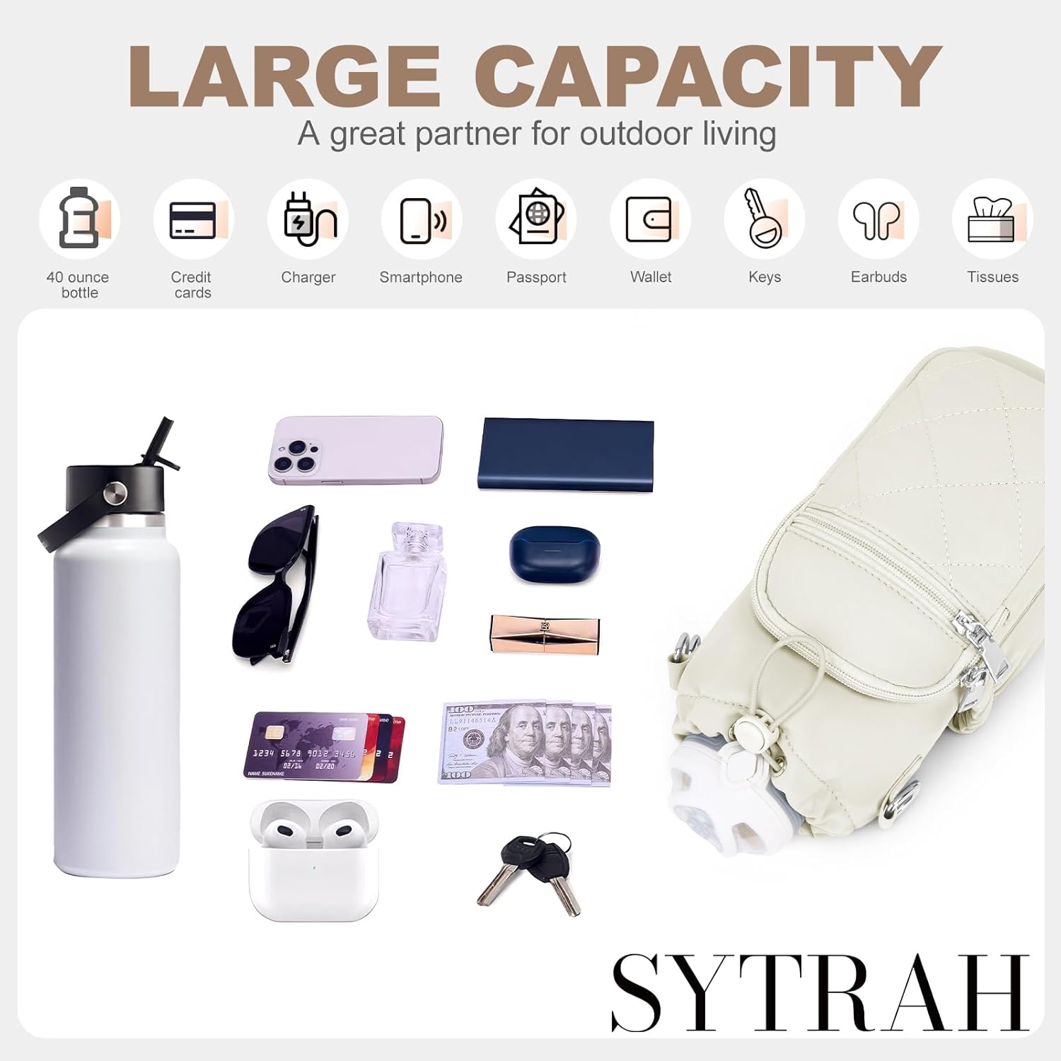 SYTRAH Water Bottle Carrier Bag with Strap, Water Bottle Purse with Phone Pocket 40oz for Walking Hiking - Image 7
