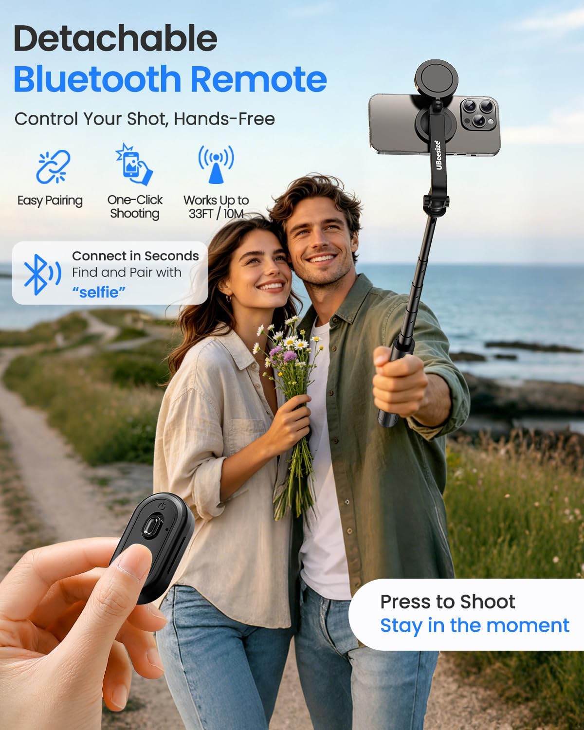 UBeesize Magnetic Selfie Stick Tripod with Dimmable Light and Rechargeable Remote, Portable Travel Phone Tripod Stand for MagSafe and Android Phones, Ideal for Vlogging, Photos, Video Recording - Image 5