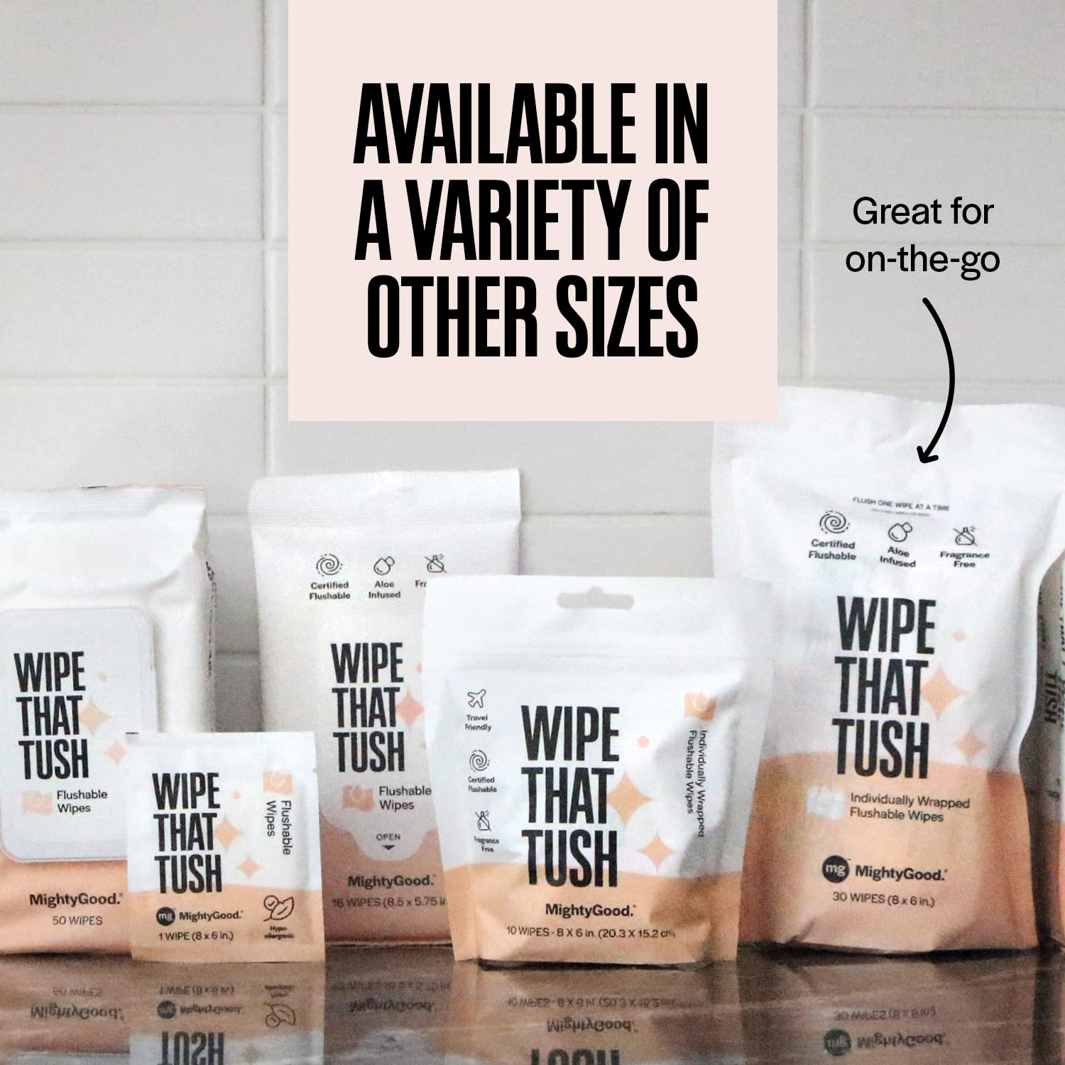 Wipe That Tush On-The-Go Flushable Wipes - 1 Packs of 30 Individually Wrapped Travel Wipes - Fragrance Free & Hypoallergenic - Extra Large & Soft - Aloe & Vitamin E - Septic-Safe - Travel Essentials - Image 8