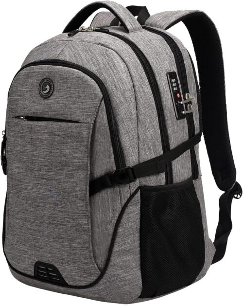 SHRRADOO Anti Theft Laptop Backpack Travel Backpacks with Combination Lock for Women Men College Backpack Computer Bag Fits 17 Inch Laptop,Grey