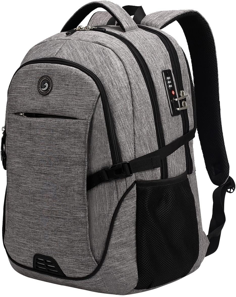 SHRRADOO Anti Theft Laptop Backpack Travel Backpacks with Combination Lock for Women Men College Backpack Computer Bag Fits 17 Inch Laptop,Grey