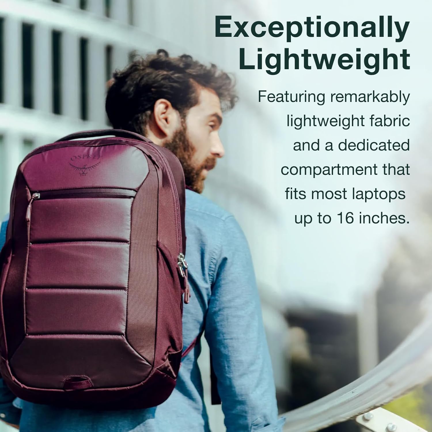 Osprey Ozone Laptop Backpack with Ventilated AirScape™ Backpanel - Lightweight Travel Backpack with 16” Laptop Sleeve - Carry-On Compatible Travel Bag for Men and Women, Black - Image 3