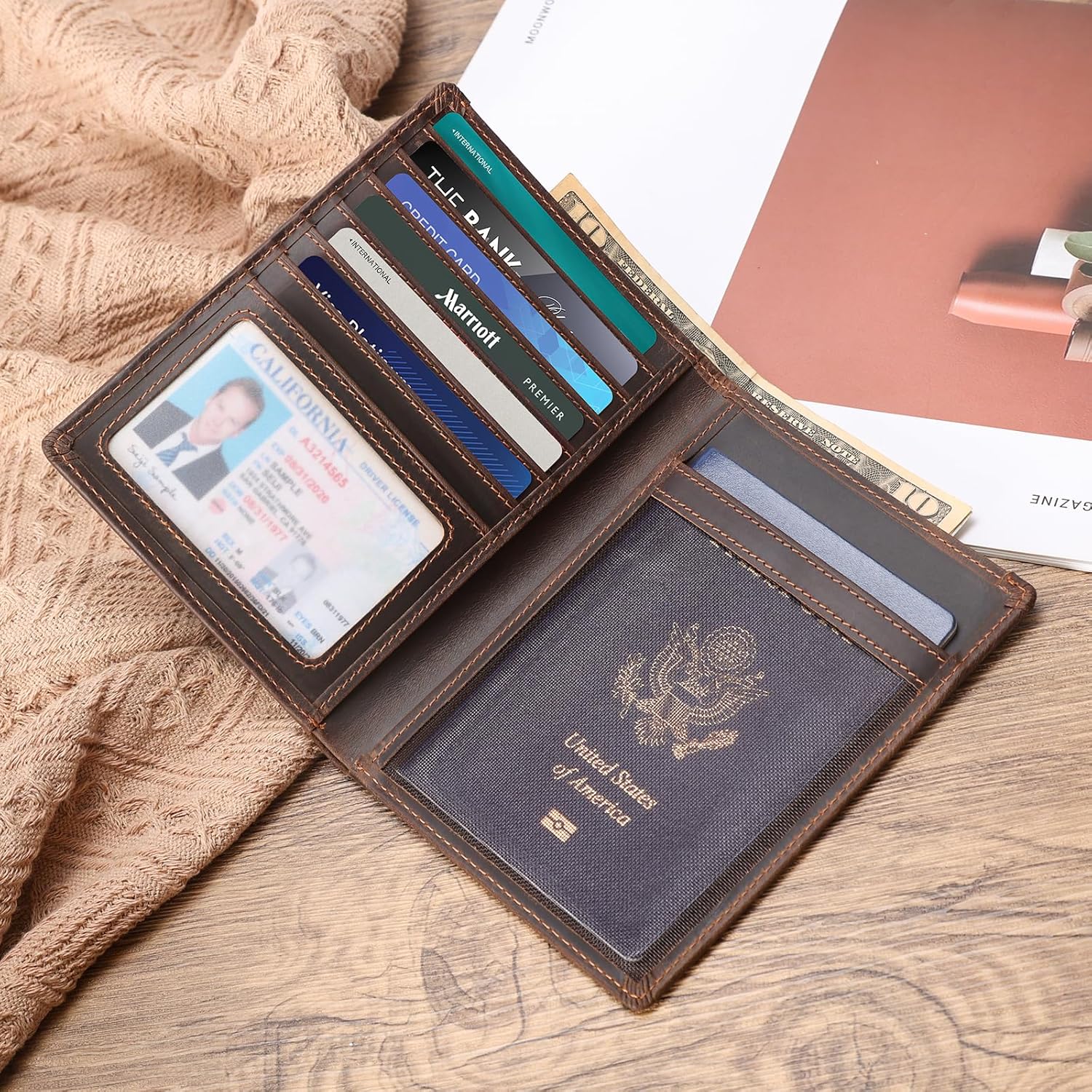 Polare Luxury RFID Blocking Leather Passport Holder Travel Wallet For Men and Women (Dark Brown with AirTag Slot) - Image 3
