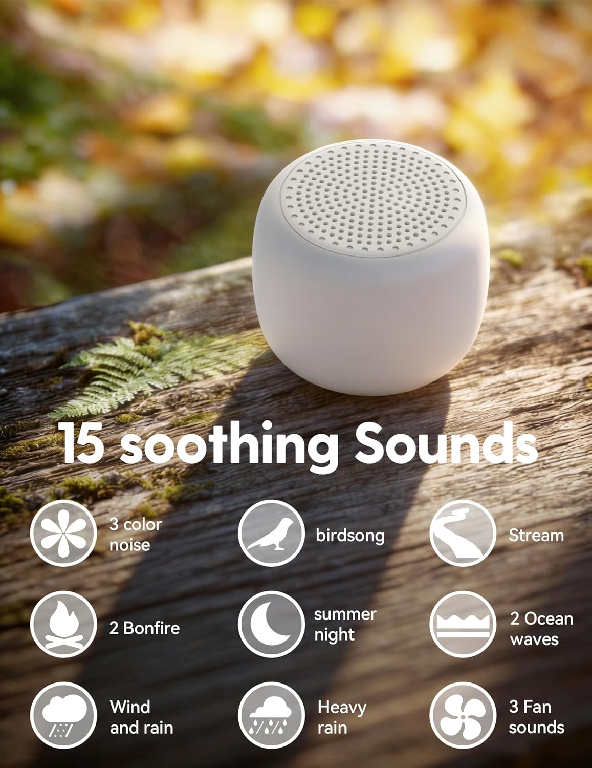 Babelio White Noise Sound Machine for Adults Kids Baby, Mini, 15 Non-looping Sounds, Timer, Memory Function, Easy to Pocket and Travel White - Image 2