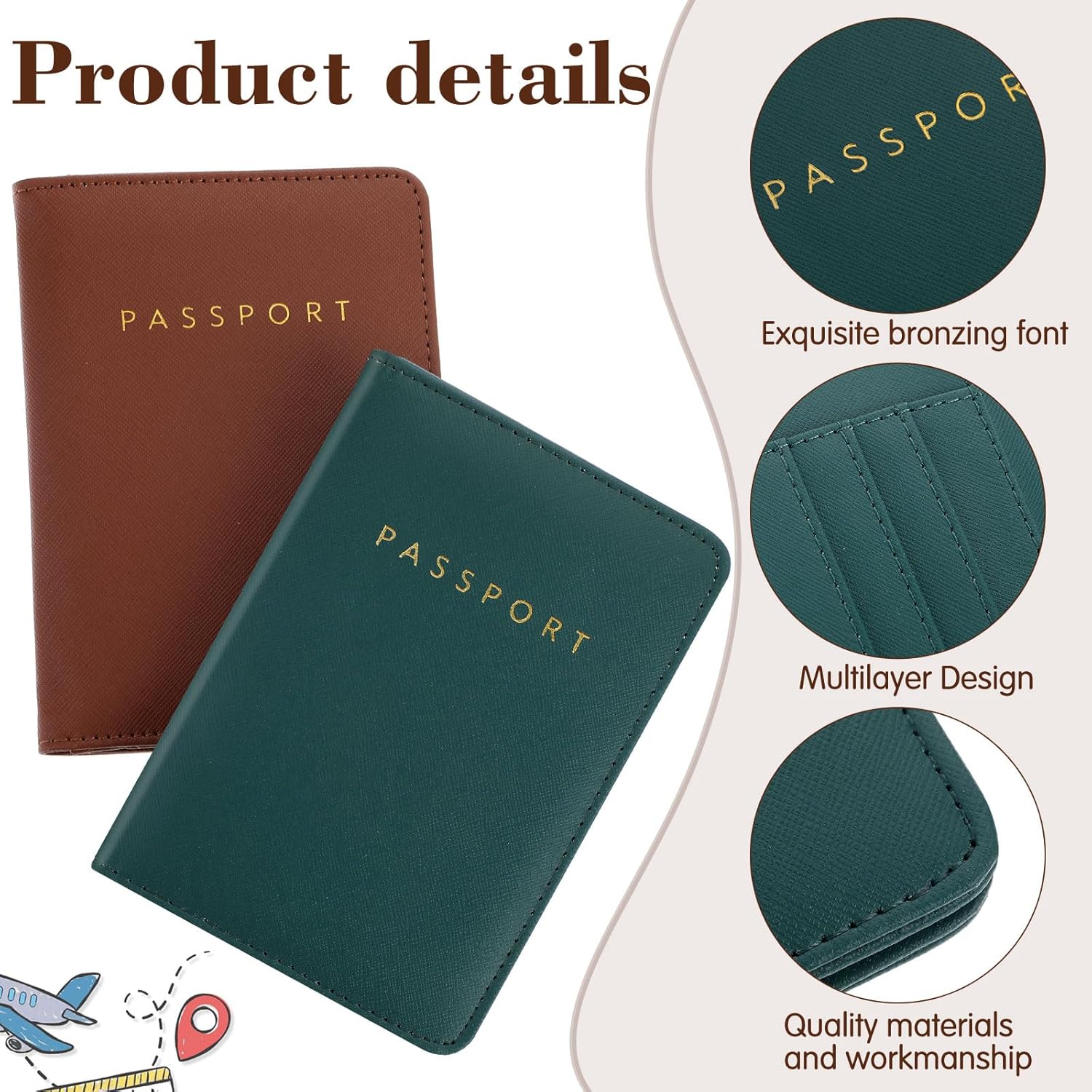 2 Pcs Passport Cover Holder for Travel Waterproof Leather Passport Wallet Case Book Travel Cruise Essentials for Women Men | 2 Pieces - Image 3