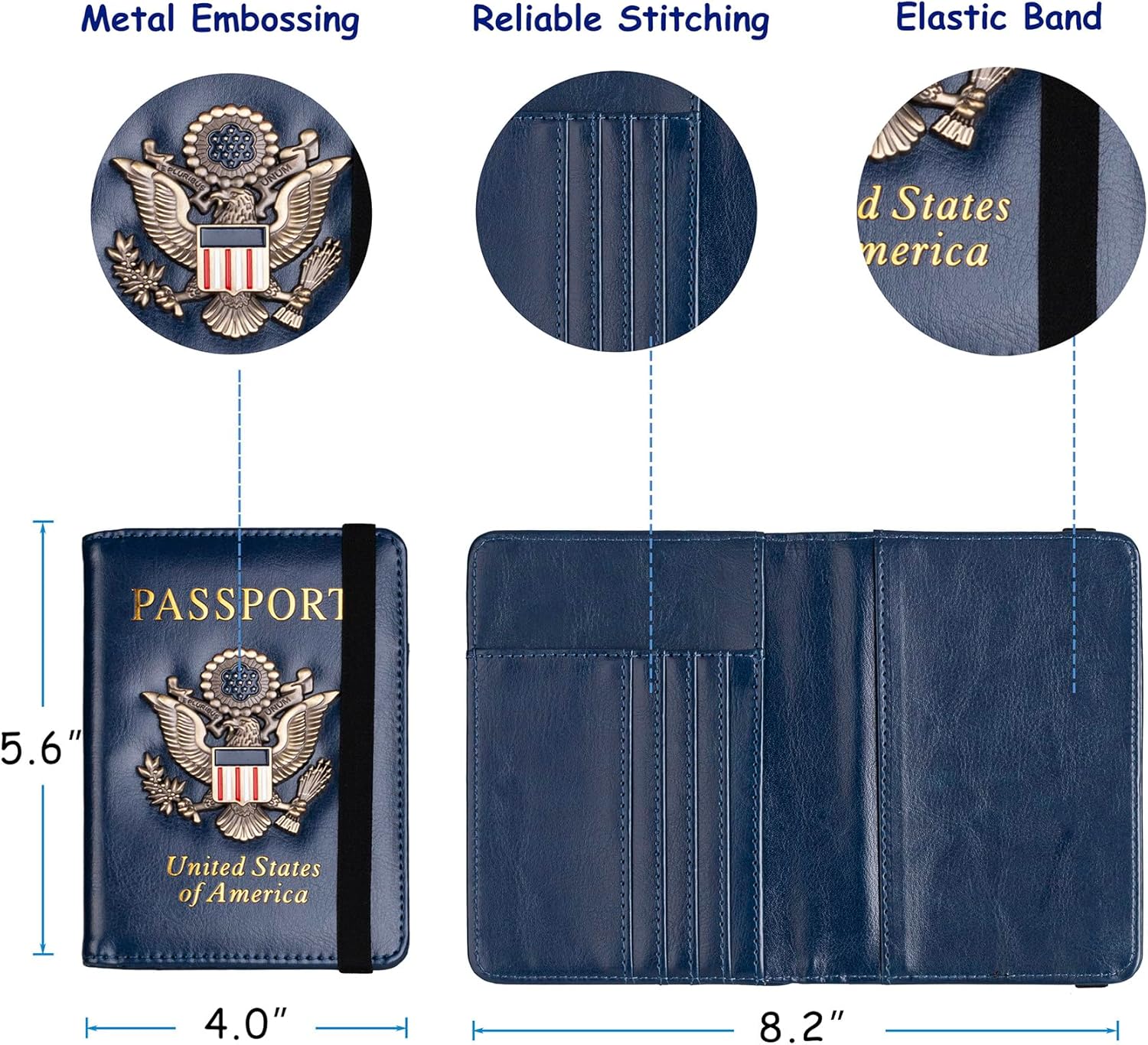TOURSUIT RFID Blocking Passport Holder for Women Men, Leather Passport Travel Wallet with 3D Metal Badge, Travel Document Holder Cover Accessories (Dark Blue) - Image 4