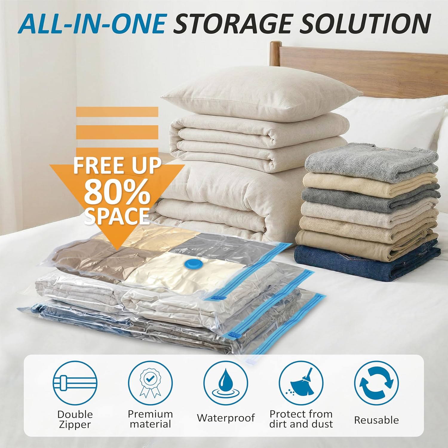 Cozy Essential Vacuum Storage Bags, 80% Compression Vacuum Seal Space Saver Plastic Packaging Bags for Clothes, Blankets, Pillow, Bedding, Comforters, Sealer Clothing Storage,20 Combo - Image 2